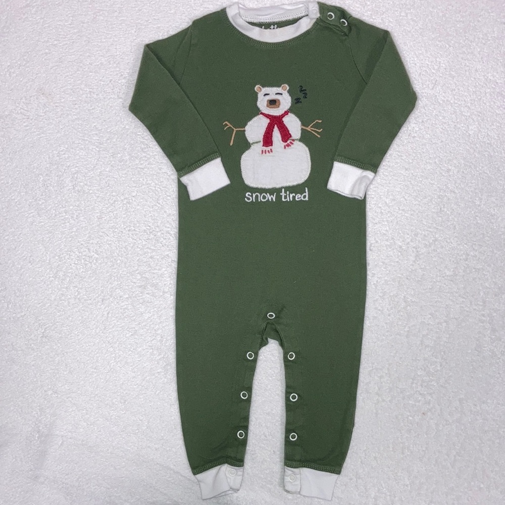 Hatley one pc snow bear cotton snug fit play suit “snow tired” 12/18m